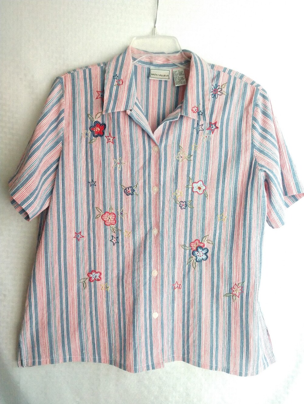 Vintage Napa Valley Short Sleeve Camp Shirt Red White Blue Patriotic Large